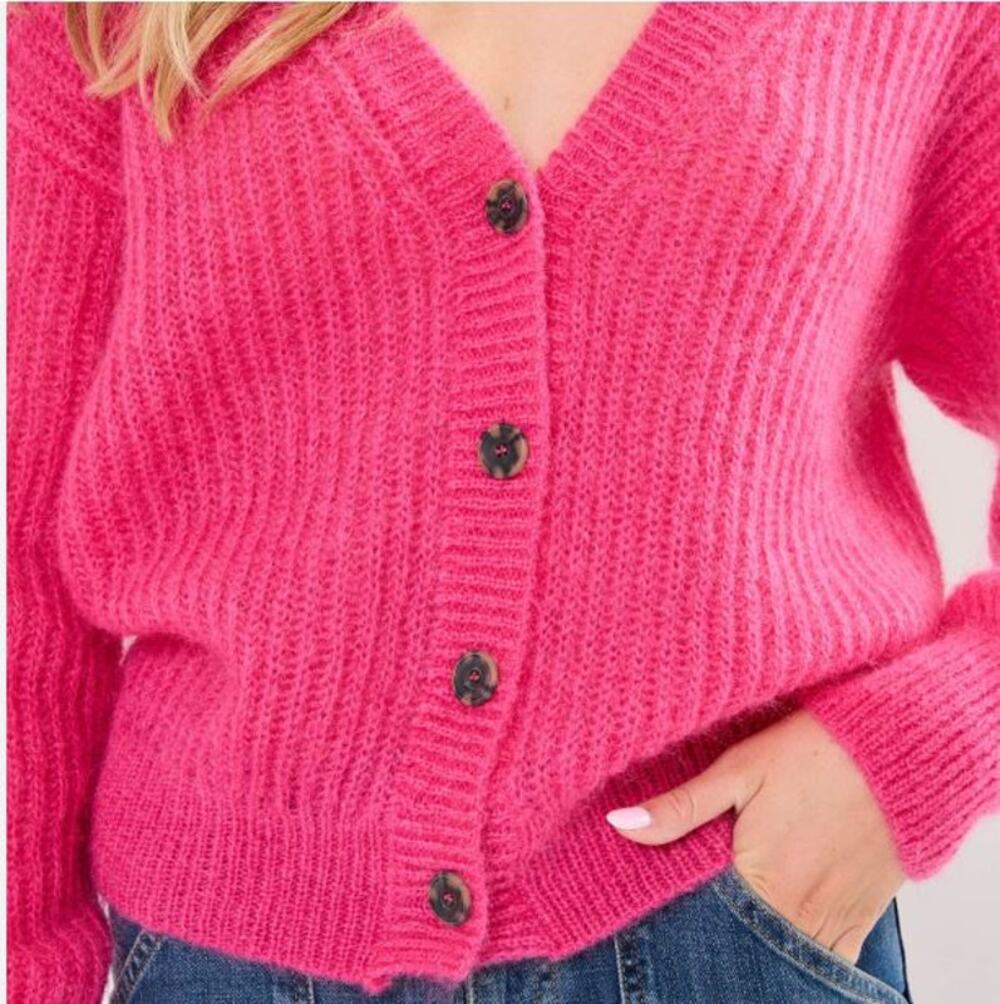 Vibrant Pink Button Front Cardigan Size L
